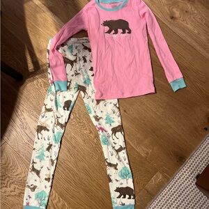 Kids Pajama Set with Bear Print - Pink and Cream